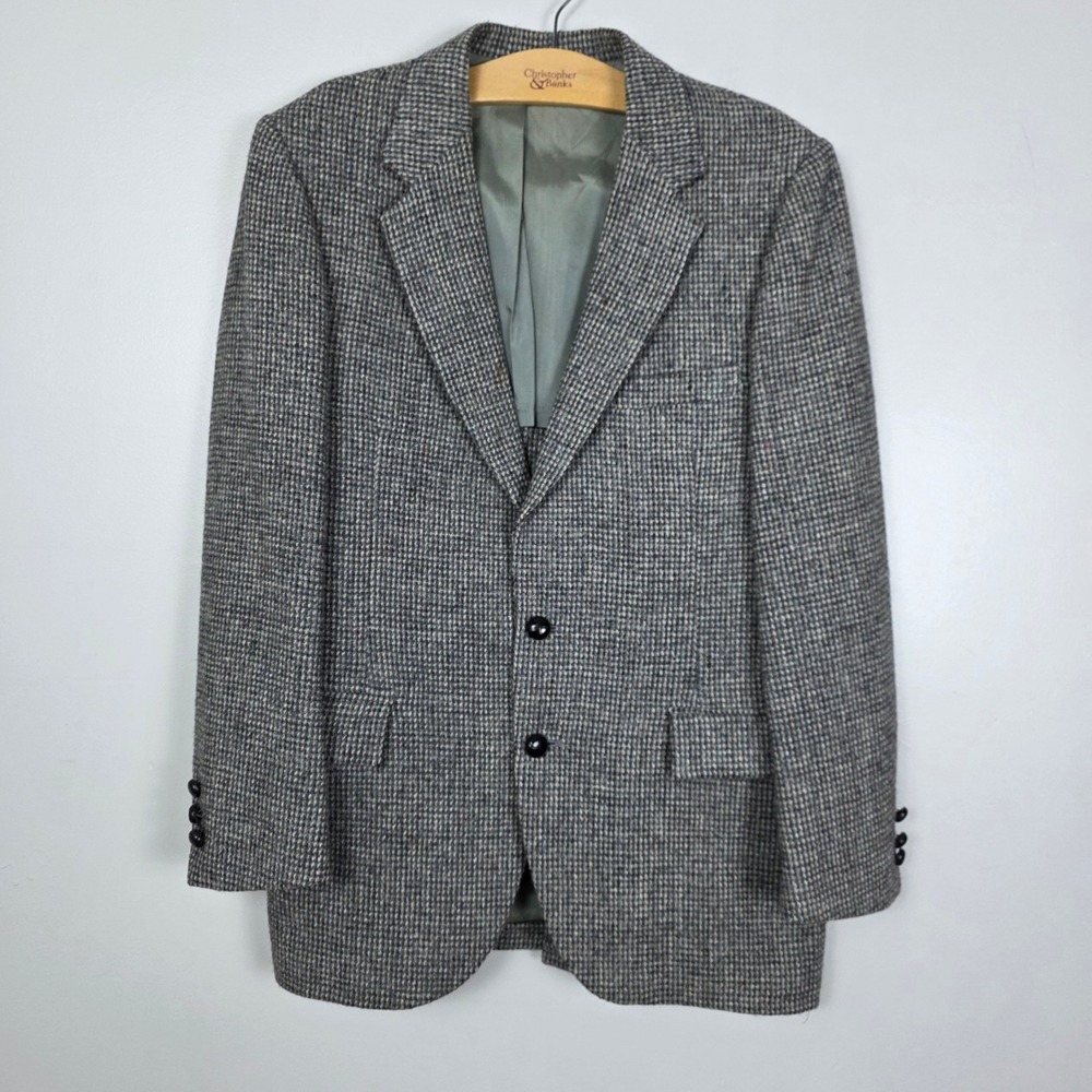 Harris Tweed Wool Sports Coat Houndstooth Mens Ballymoor 40R
